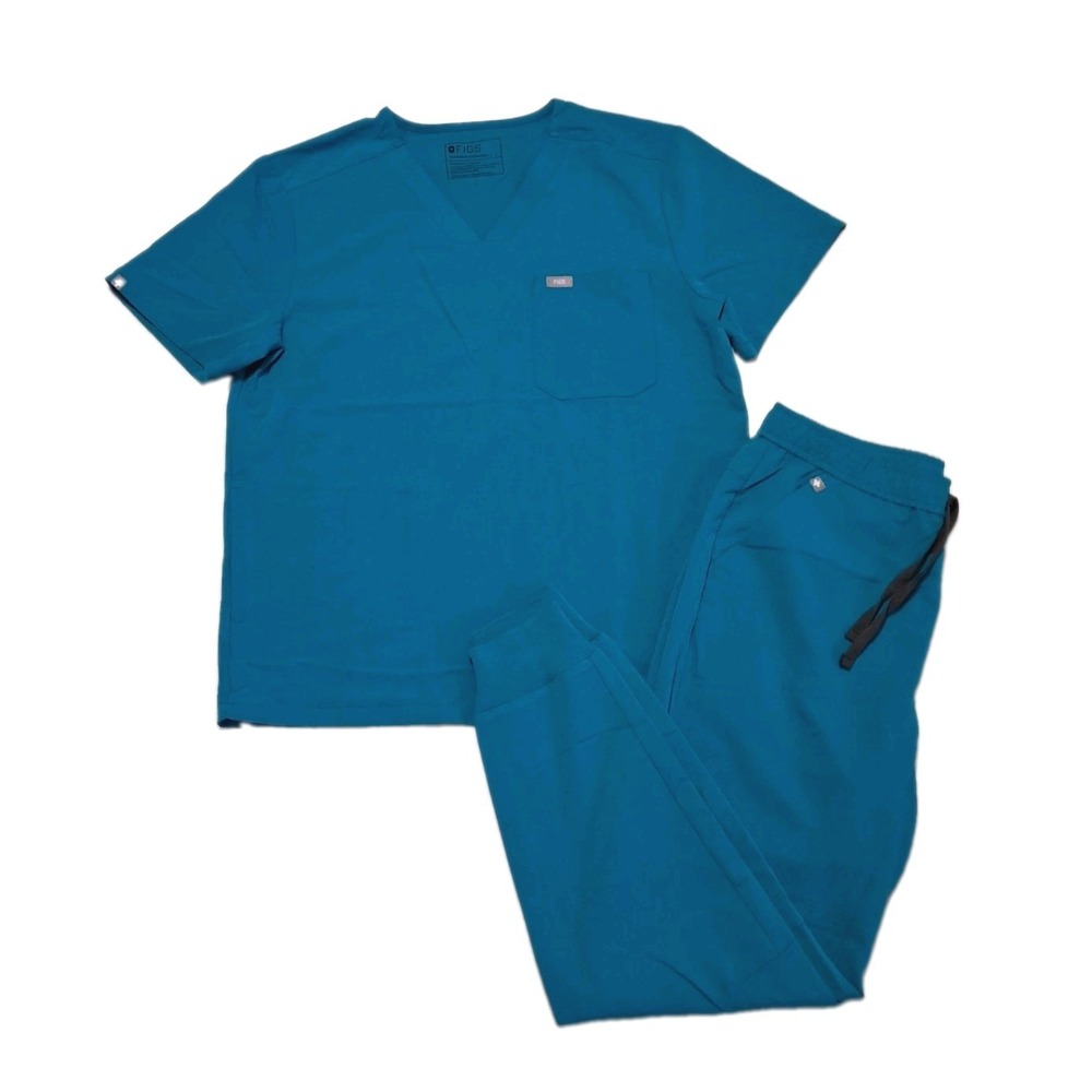 FIGS Mens Scrubs Set Top & Jogger Pants Dark Lagoon Large Technical Collection